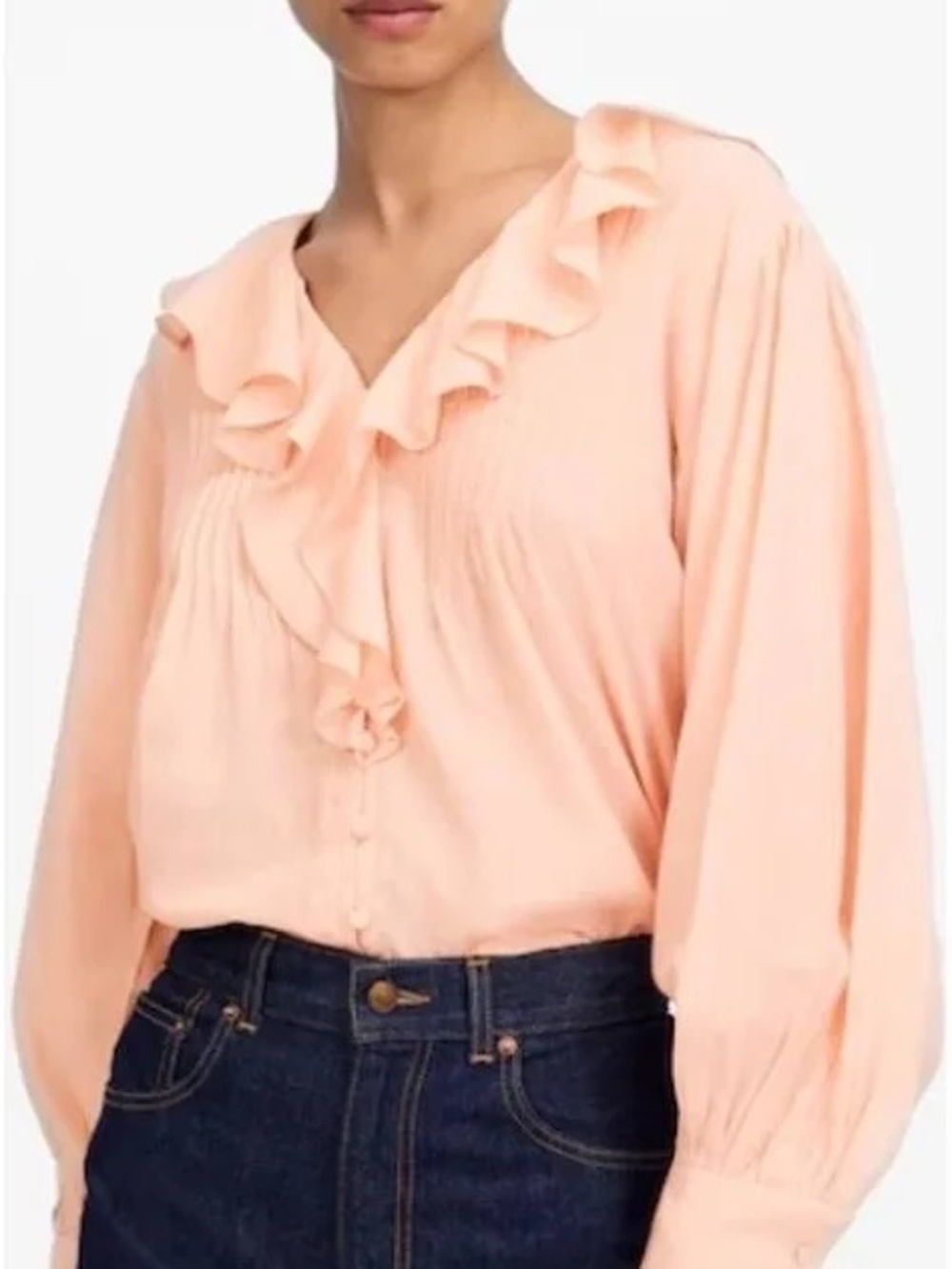 Madewell Peach Ruffle V-Neck Button-Front Blouse